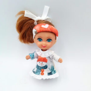 Snowman print cozy Liddle Kiddles 3 inch Vintage 60s Doll Outfit 4 pcs costume headband dress panties shoes NO doll