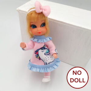 Unicorn Charm outfit Skediddle Liddle Kiddles 4 inch walking Doll Outfit 5 pcs costume headband dress shoes for Vintage 60s doll NO doll