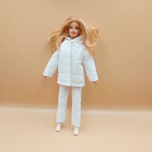 Barbie clothes for 1:6 scale doll 11 inch fashion White insulated coat, warm insulated trousers